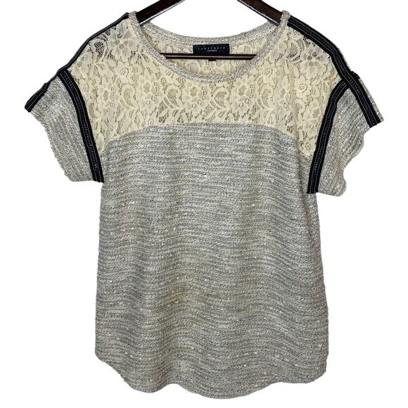Anthropologie Sanctuary Tweed and Lace Short Sleeve Top Mixed Media, size Medium - Picture 1 of 5